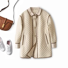 

Shuchan Argyle Patchwork Sheepskin Winter Coat Women COTTON WOMEN Single Breasted Wide-waisted Thin Pockets Vintage