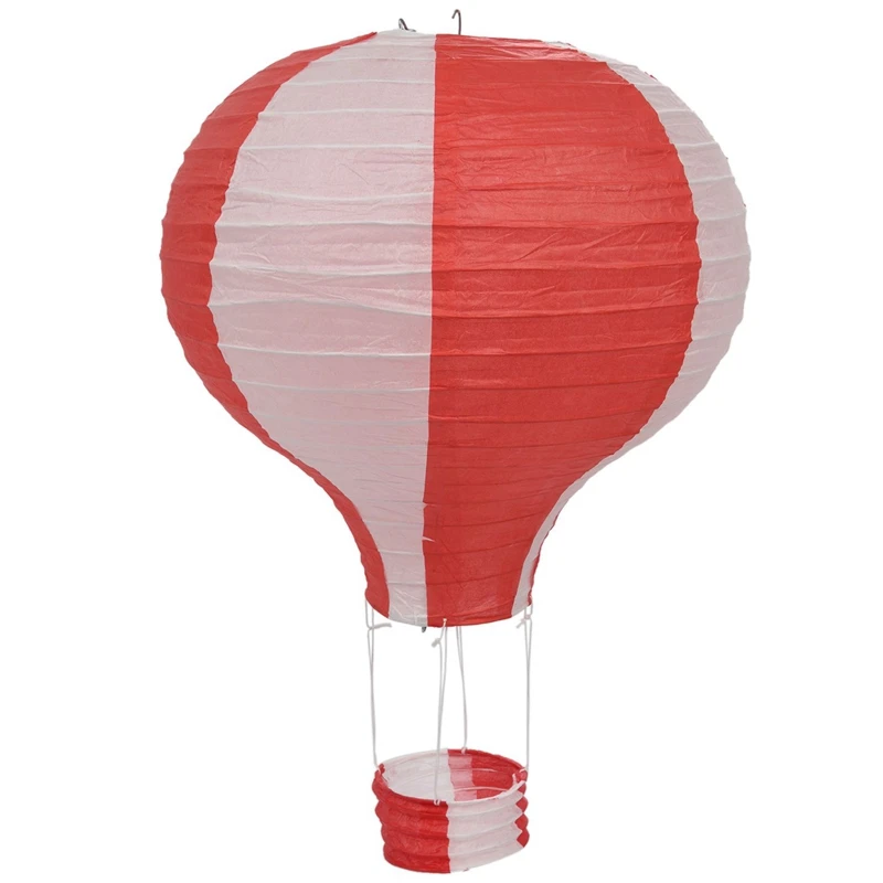 2 Pcs 12 Inch Hot Air Balloon Paper Lantern Lampshade Ceiling Light Wedding Party Decor, Colorful Stripes& Red Stripes