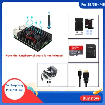 

Raspberry Pi 3B/3B+/4B Armor Aluminum Alloy Case with 32GB SD Card+5V 3A power + HDMI for Raspberry pi 3B/3B+/4B free shipping