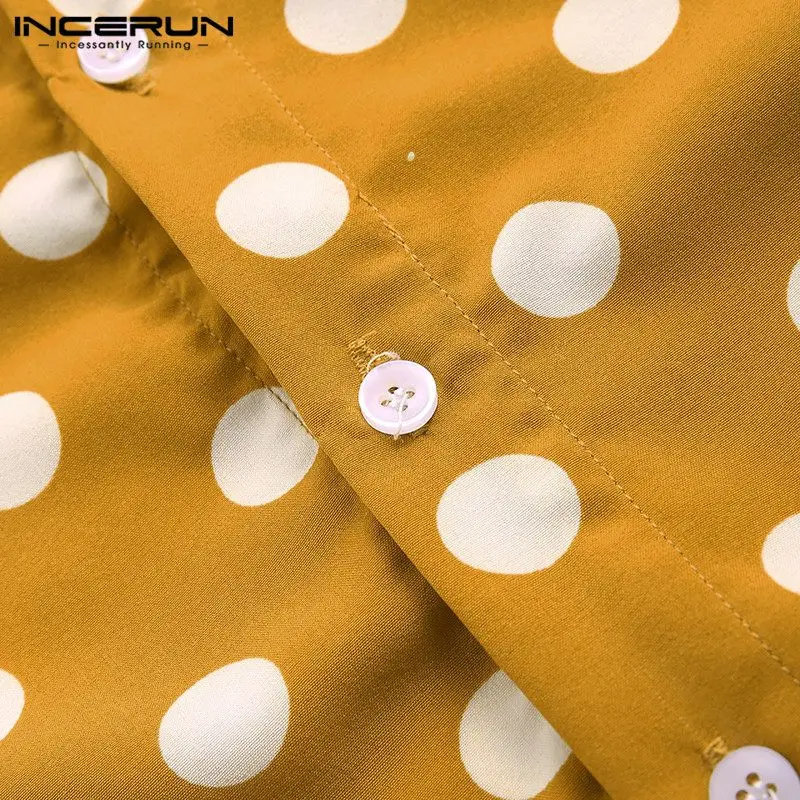 INCERUN стильный Polka Dot Для мужчин Брендовая детская футболка с длинными рукавами, шикарный отложной Воротник Кнопка Camisa Повседневное деловая, общественная рубашки Для мужчин
