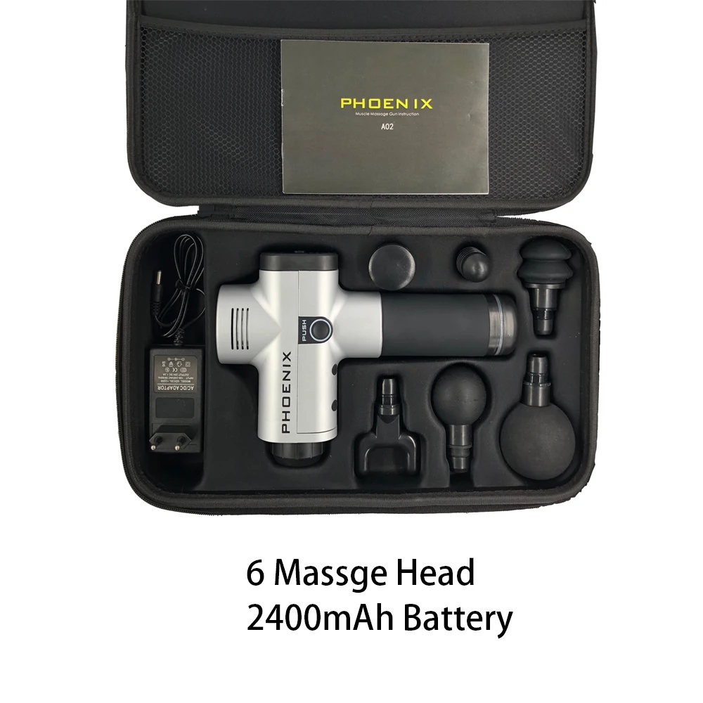 2400mAH 6Head Silver Феникс А2 персональный перкуссионный массаж пистолет мышечный массажер Атлетический глубокий тканевый массажер восстановление мышц - Цвет: 2400mAH 6Head Silver