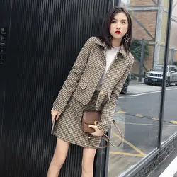 Корейское шерстяное клетчатое осенне-зимнее пальто женское повседневное уличная модная короткая женская куртка 2019 новое поступление