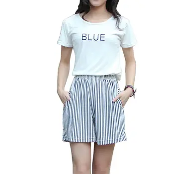 

2 Piece Woman Suits Crop Tops + Shorts Summer Black White Striped Shorts Women's Fashion High Waist Clothes Set