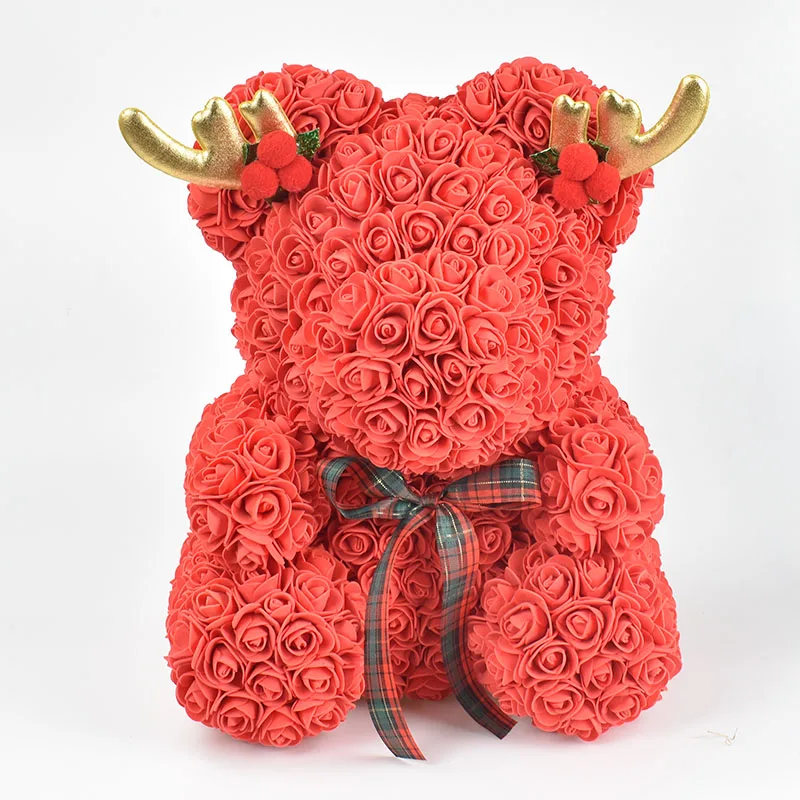 Популярный подарок на день Святого Валентина 40 см Рождественский медведь Роза плюшевый медведь Роза украшение Рождественский плюшевый медведь цветок подарок на день рождения - Цвет: 40cm red