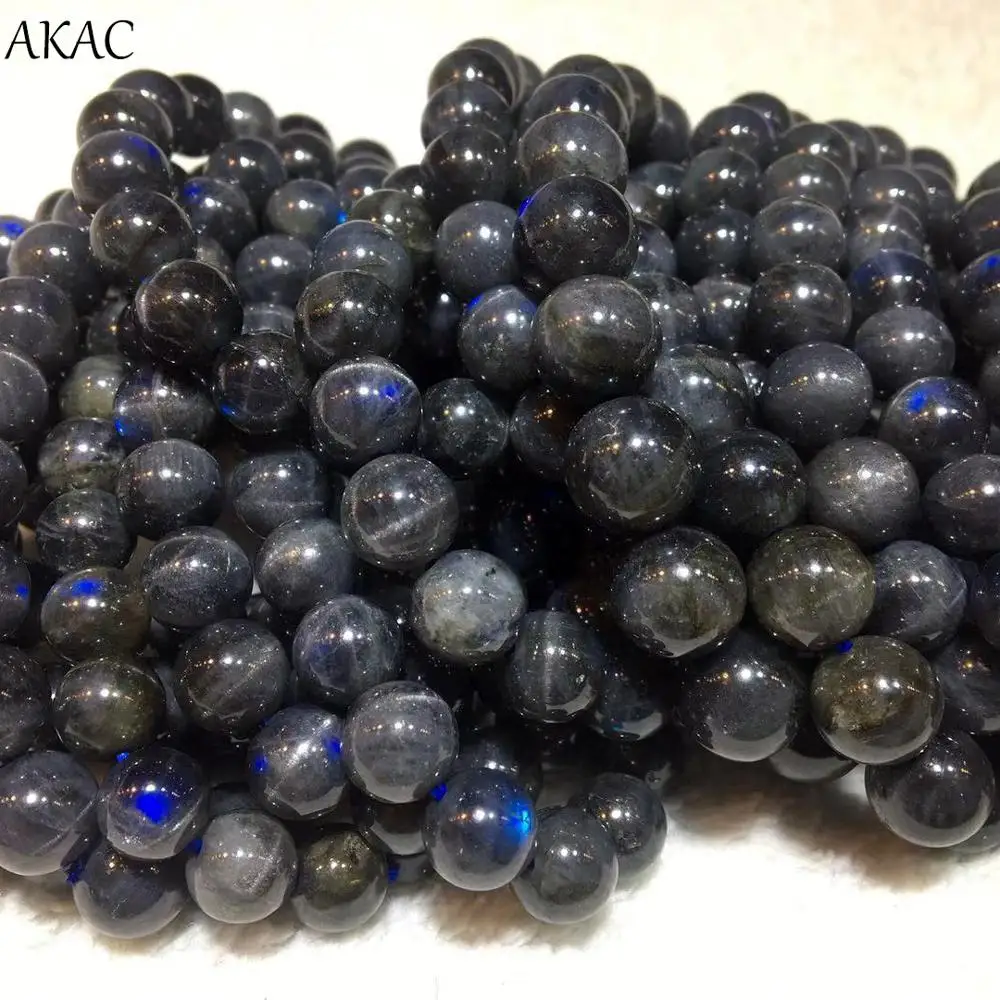approx10-10.5 approx18-19beads натуральный черный браслет из Лабрадорита бусины с синим блеском
