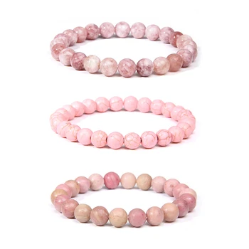 Pink Bracelet Natural Stone Bracelet Women Men Agates Angelite Cat’s eye Bracelet Rhodochrosite Stone Jewelry Tourmaline