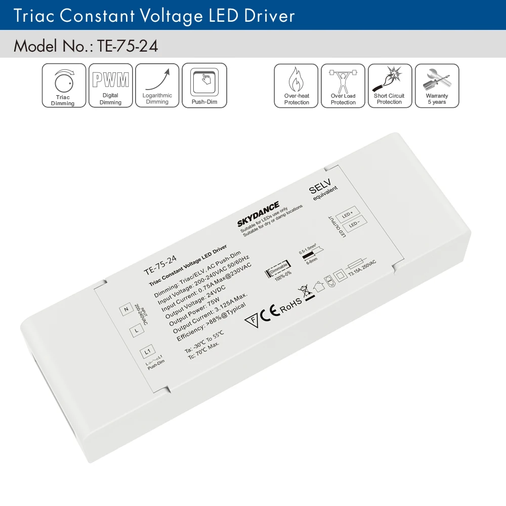 Ledes triac dimming vezető 75W Váltóáram 230V 220V hogy Egyenáram 12V 24V Állandó feszültség PWM Digitális szabályozható triac ledes vezető 12V 24V számára ligh