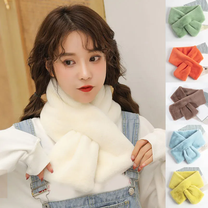 

New scarf faux fur thick ladies scarf comfortable and warm imitation rabbit fur scarf ladies pure color bib for women