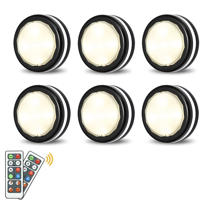 

Led Closet Lights Wireless Color Changing Rgb Puck Light 6 Pack with 2 Remote Controls Dimmable Under Cabinet Lighting Battery P