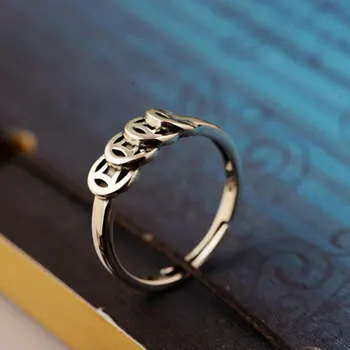 

FNJ Coins Ring 925 Silver Original Pure S925 Sterling Silver Rings for Women Jewelry Open Adjustable Size