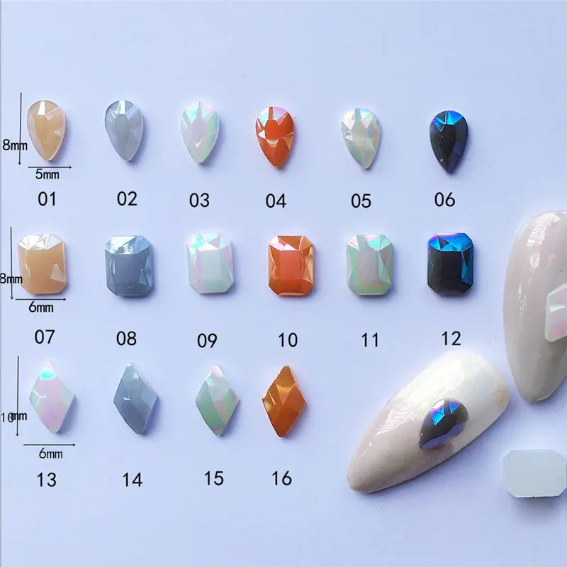 

50pcs Colorful Flatback sharp nail art crystal top quality opal color nail Drill ornament Summer series glass nail Rhinestone