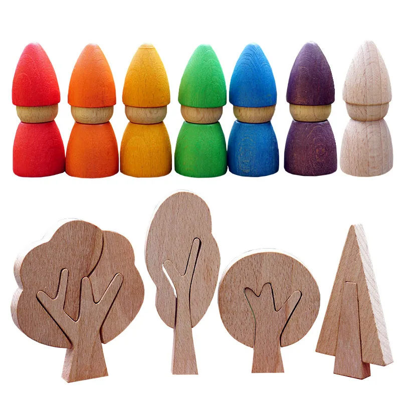 Montessori Wooden Rainbow Doll Set - Colorful DIY Painting and Puzzle Game