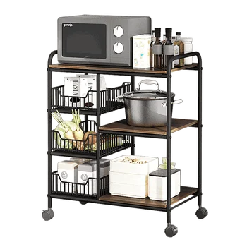 

Kitchen storage rack multifunctional kitchen supplies floor-to-floor multi-layer microwave oven storage rack cart saves space