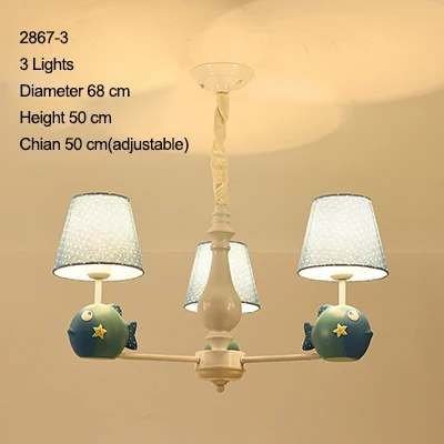3 Lights Люстра для гостиной, освещение для детей, детская лампа, синяя хрустальная люстра для девочек - Цвет абажура: 3 Lights