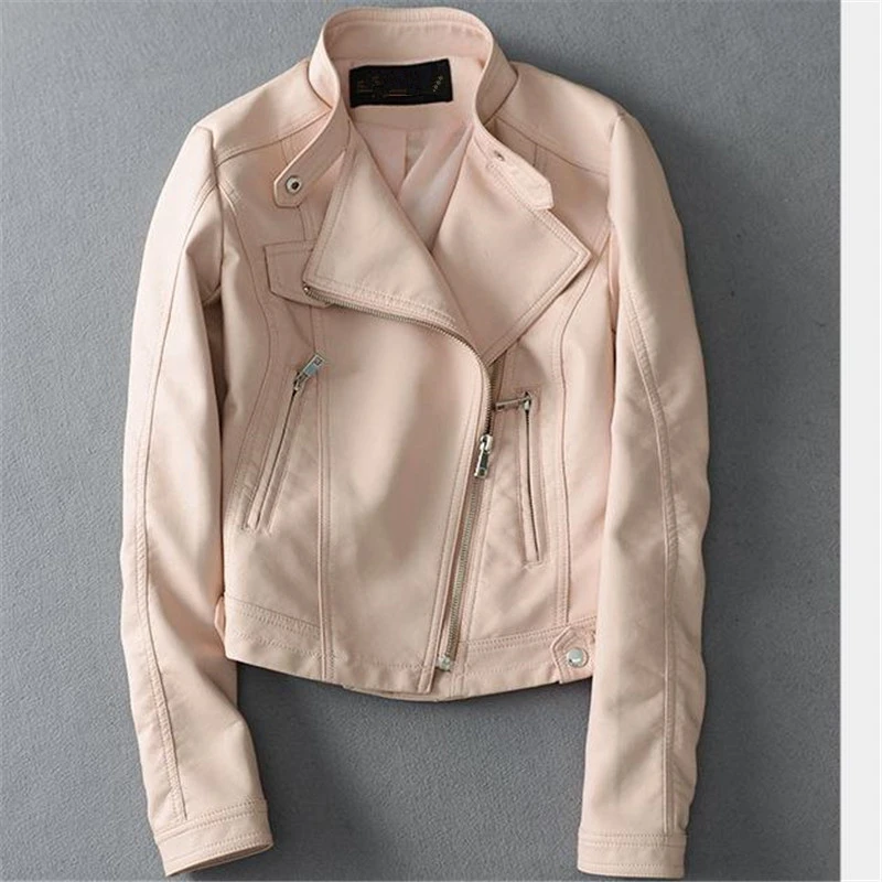 Женская мотоциклетная куртка из искусственной кожи приталенная Весенняя