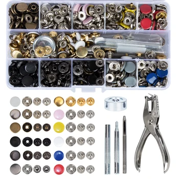 

150 pcss Metal Snap On Buttons Set Press Studs with 4 Pcs Fixing Tools and 1 Pcs Punch Pliers for Leather, Wallet and Clothes