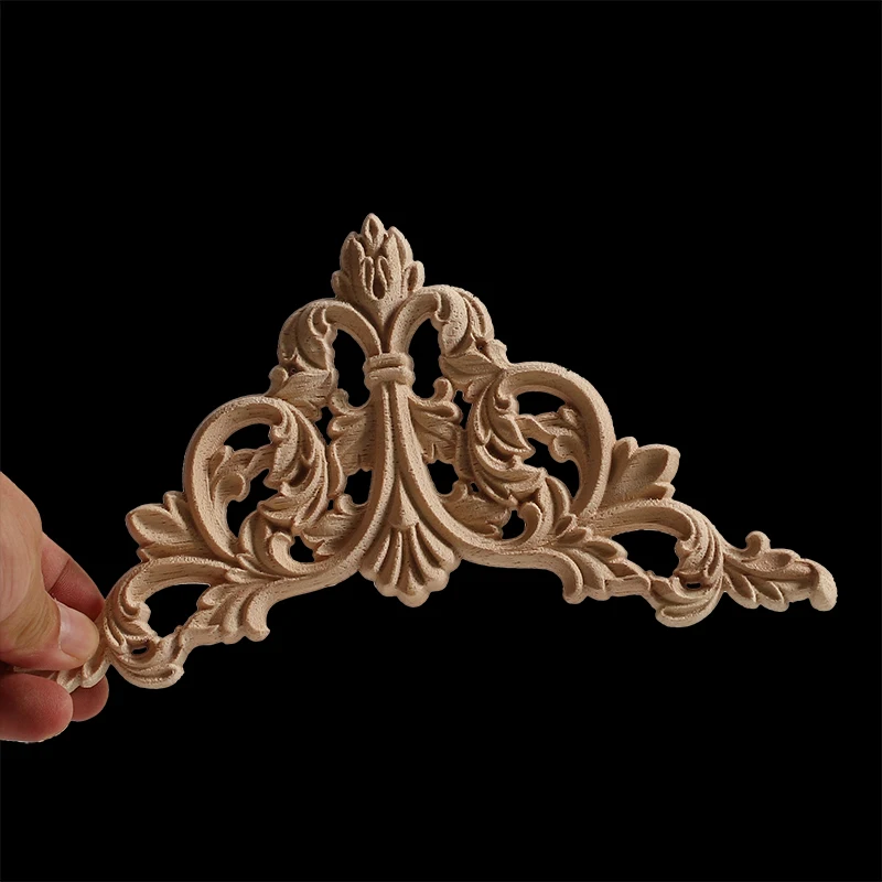 Ornament Crafts Wooden Figurine Crafts Resin Crafts Glass Fruit Pendants Horn Flower Rectangle Carving Natural Wood Appliques For Furniture Cabinet Unpainted Wooden Mouldings Decal Vintage Decoration