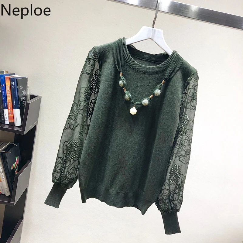 Neploe, осенне-зимние свитера, женские кружевные пуловеры с длинным рукавом, тонкий вязаный свитер, элегантные женские топы, Femme Pull 91195