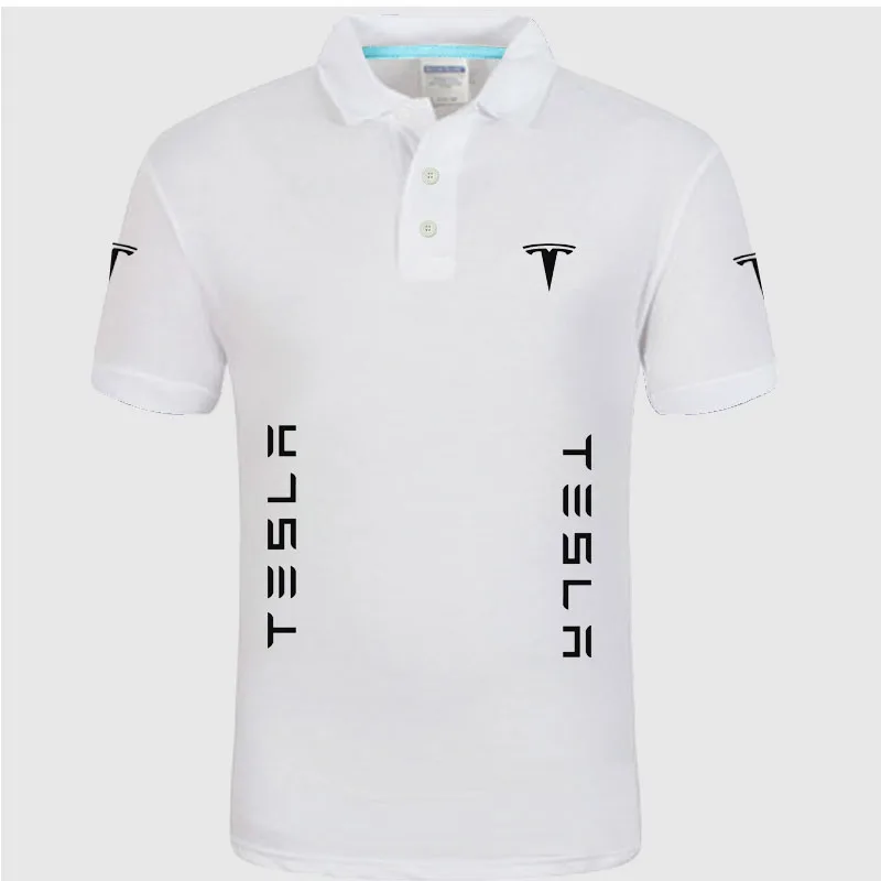 Men Polo Shirt Tesla Polos Button Short Sleeve Polo Shirt Homme Solid Summer