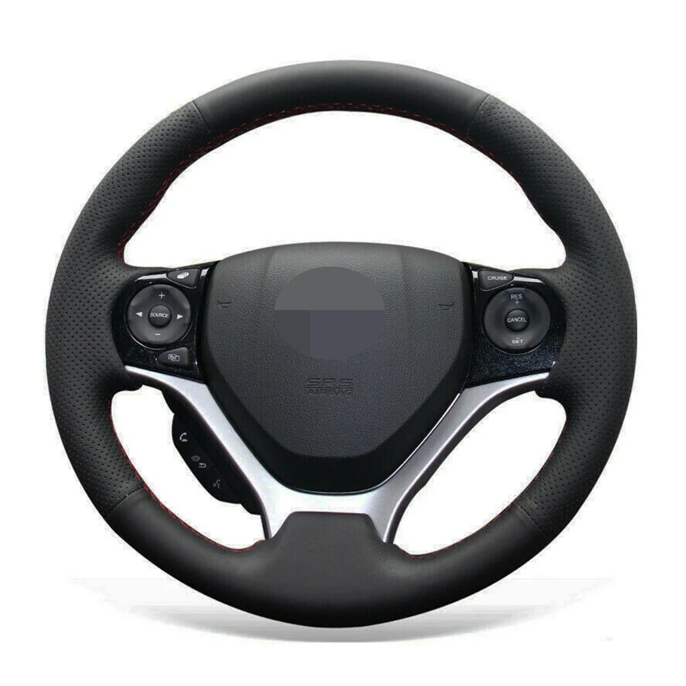 Car Steering Wheel Cover Antislip Black Genuine Leather For Honda