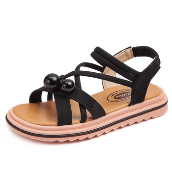 

New Princesse Leather Girls Beading Beach Shoe Big Kid Children Summer Little Girl Sandals 2020 Size 3 4 5 6 7 8 9 10 11 12 Year