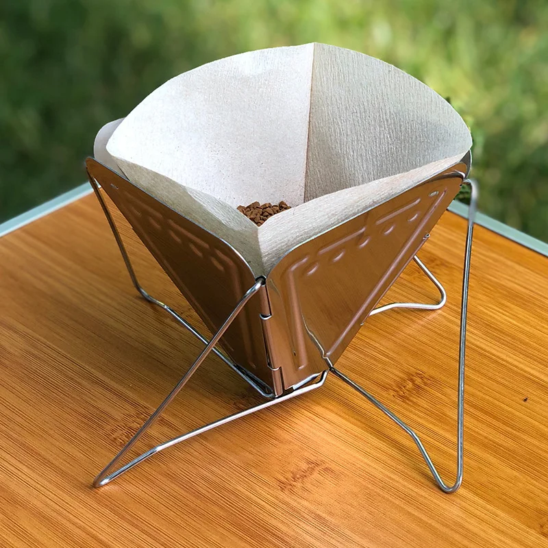 Coffee Filter Stainless Steel Outdoor Camping Portable Drip Stand Folding Funnel Filters Furnace Ground Basket Holder Manual