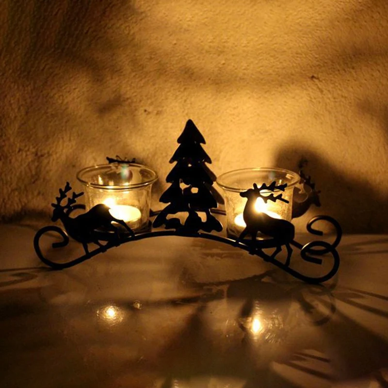 Christmas Candle Holders Creative European Iron Art Deer Christmas Tree Candlestick Christmas Decorations and Gifts