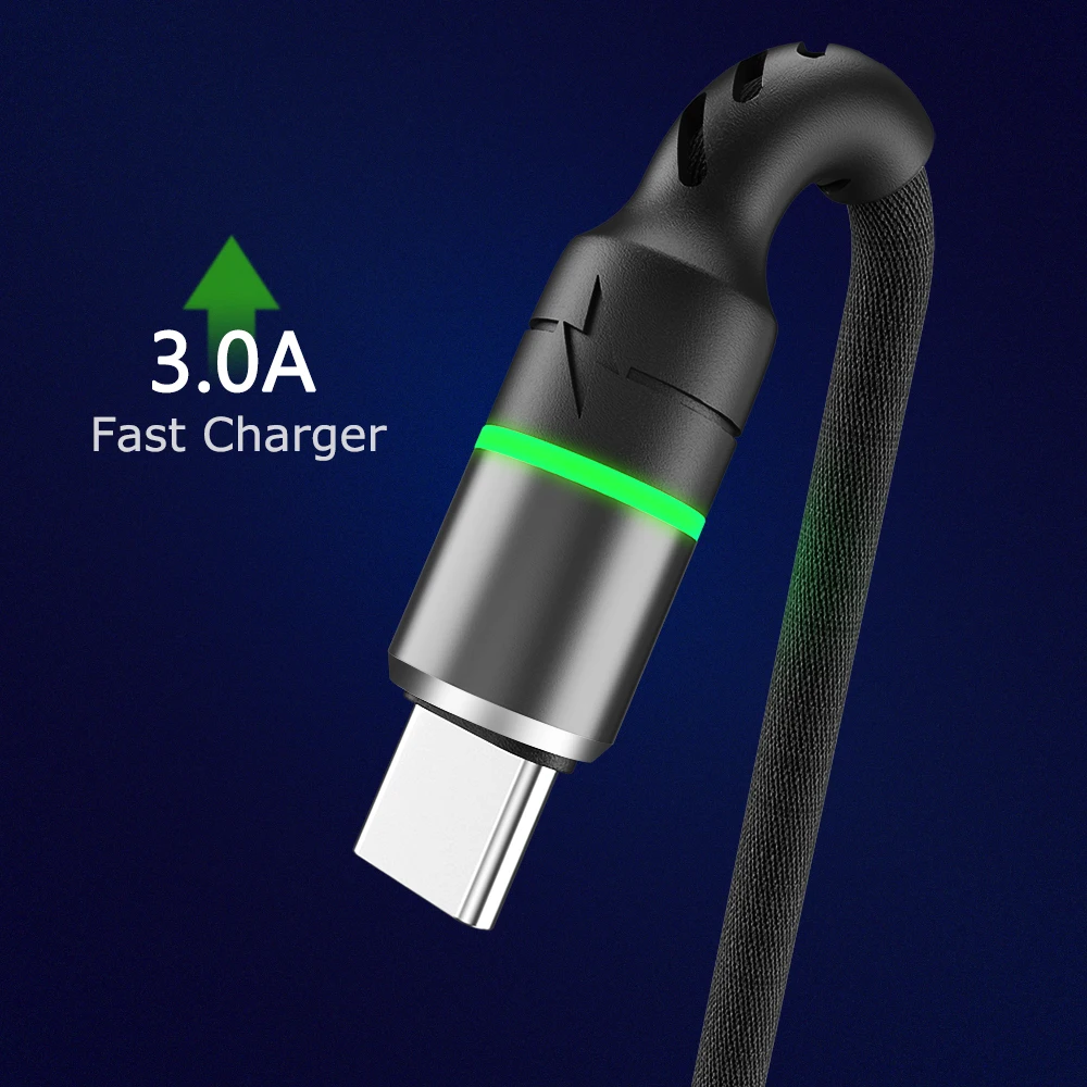 Кабель USB Type-C со светодиодной подсветкой USB-C мобильный телефон для быстрой