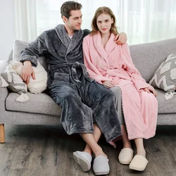 2022Men Winter Plus Size Long Coral Fleece Bathrobe Kimono Warm Flannel Bath Robe Men Cozy Robes Night Sleepwear Women Dressing