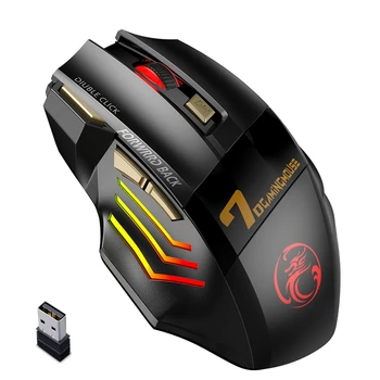Ratón inalámbrico recargable para juegos de PC, Mouse ergonómico silencioso USB con 7 botones RGB