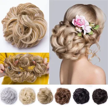 

LIHUI 47 Color Girls Curly Chignon With Rubber Band Brown Gray Synthetic Hair Ring Wrap On Messy Bun Ponytails