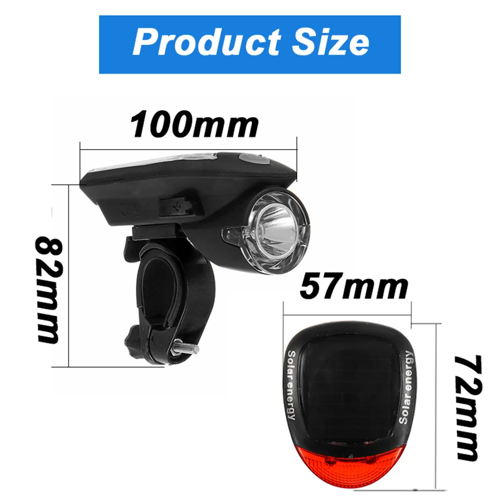 Led Cycling Durable 3W Solar Panel 360 Degree Rotatable Rainproof Warning Bike Headlight Taillight ABS USB Charge 240LM