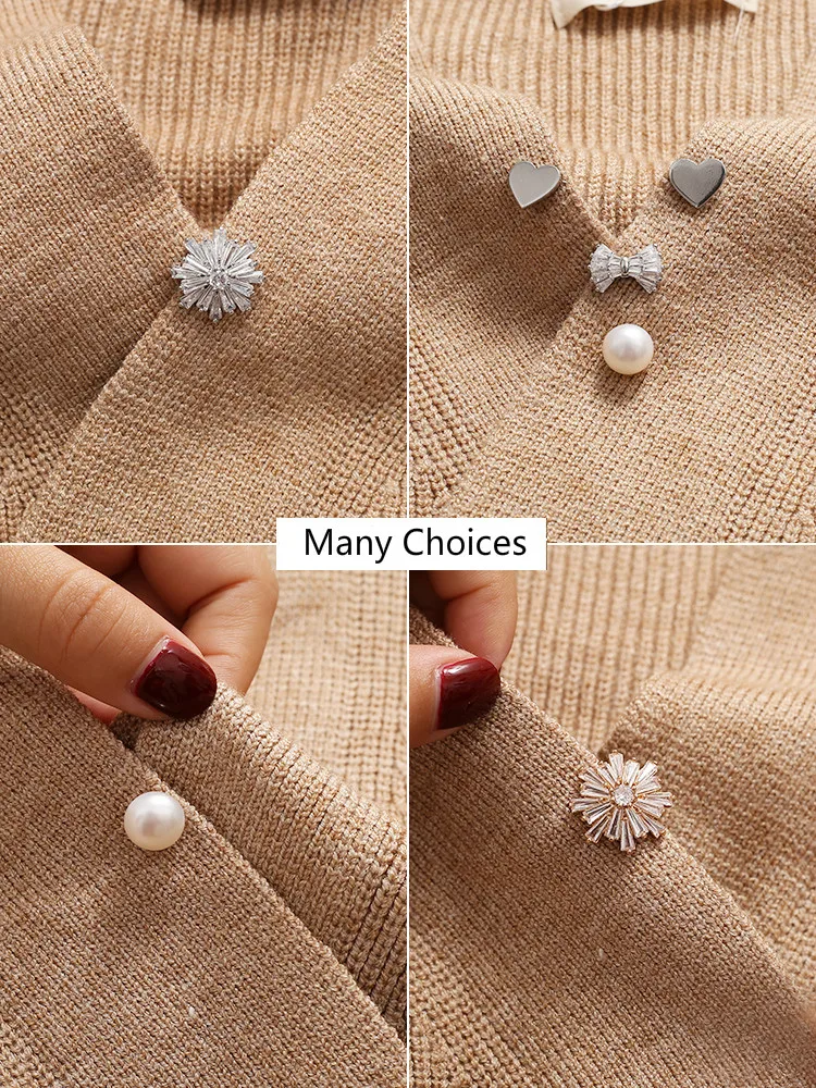 

Cardigan Pin Japanese-Style Cute Creative Fixed Clothes Pearl Decorative Brooch for Women Anti-Exposure Neckline Buckle Jewelry