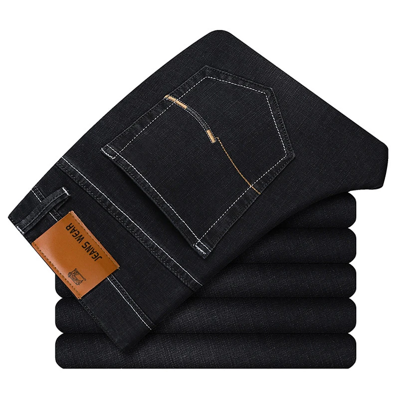 110-Blue black Бренд Brother Wang, новинка, мужские Модные джинсы, деловые повседневные Стрейчевые узкие джинсы, классические брюки, джинсовые штаны для мужчин, черные, синие - Цвет: 110-Blue black