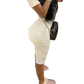 

Knee Length Stacked Leggings Women High Waist Summer Home Wear Workout Legging Elastic Shorts with Pocket Beige Black 2020 New