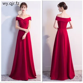 

BSHS-85#Long Evening Dress wine red boat neck Wedding Party Prom Dresses Cheap Wholesale custom Ball Gown Christmas dress girls