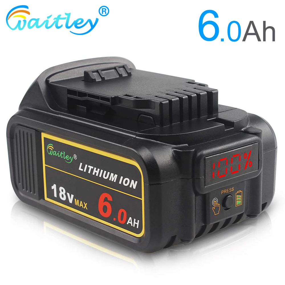  Waitley 18V 6Ah Rechargeable Lithium Battery for DeWalt MAX XR Power Tools Replaces DCB184 18 V 600