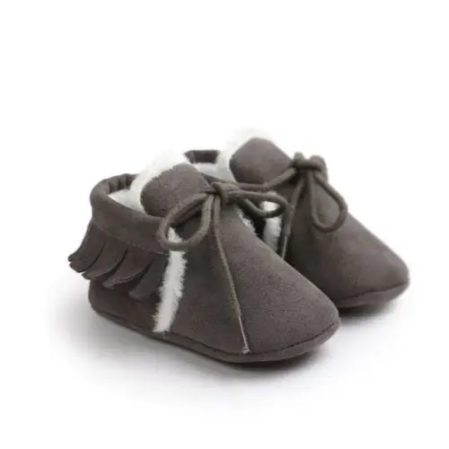 Pudcoco Newborn Baby Boys Girls Soft Sole Crib Shoes Warm Boots Anti-slip Sneakers 0-18m - Color: Dark grey