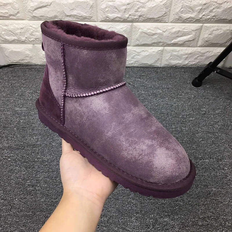 Purple Классические австралийские ботильоны наивысшего качества; женские зимние ботинки на натуральном меху; теплые зимние ботинки из натуральной овечьей кожи на нескользящей подошве - Цвет: Purple