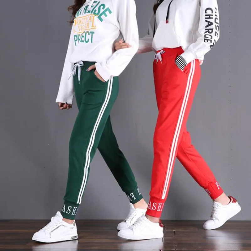 

#1936 Autumn Track Pants Women Student Korean Fashion Pencil Trousers Side White Striped Pants Hip Hop Harajuku Thin Joggers
