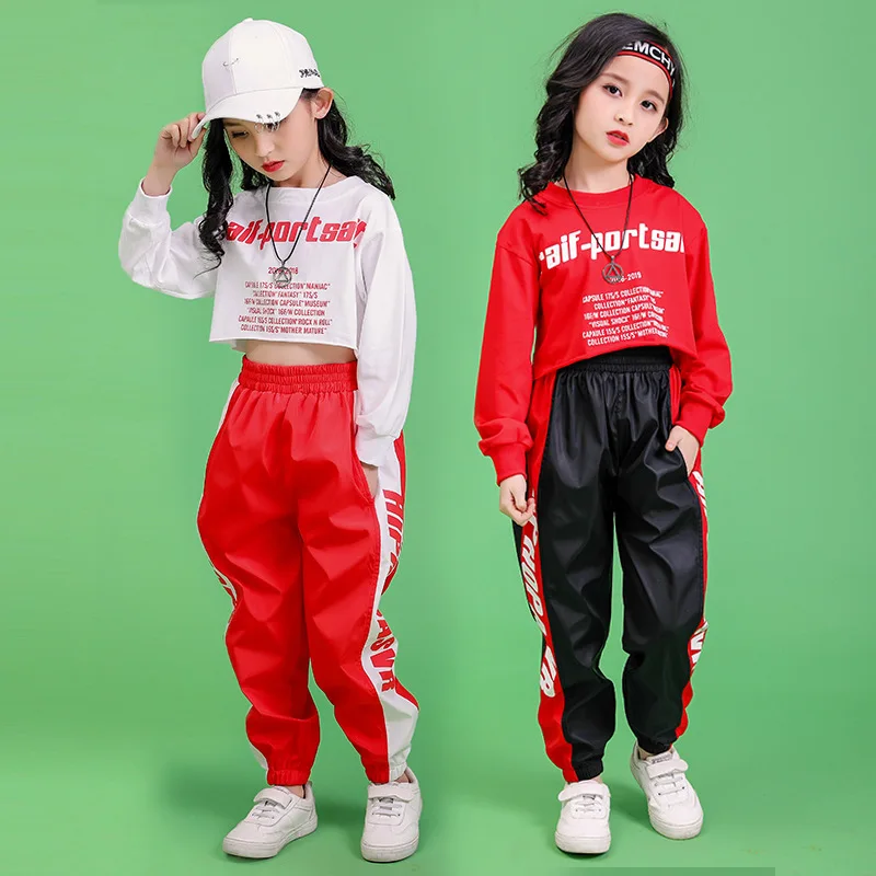Jazz Dance Costumes Hip Hop Kids Long Sleeve Hooded Crop Top Jogger Pants Girls Hiphop Clothes Street Dance Stage Show Wear (18)