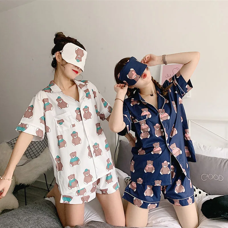 

2019 spring-summer New style-outerwear cartoon-style short sleeved shorts women's sleepwear casual tracksuit set send eye patch