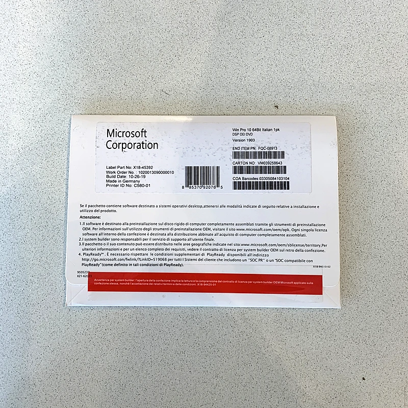 

Microsoft Windows 10 Professional OEM DVD 32 / 64-bit Win 10 Pro DVD for English