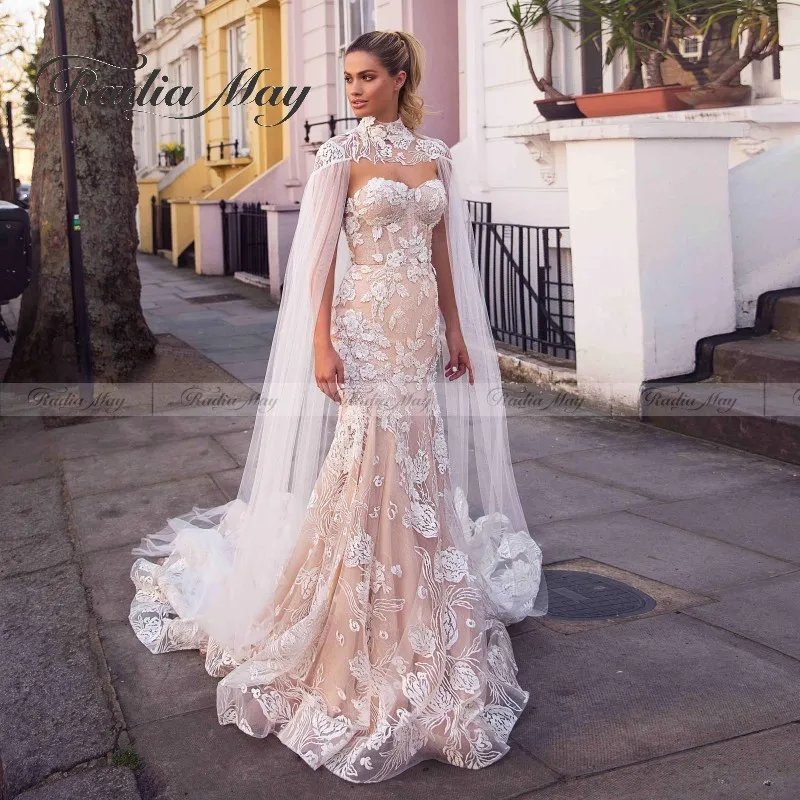 Винтажное кружевное мусульманское подвенечное платье 2 в 1 свадебное Русалка с
