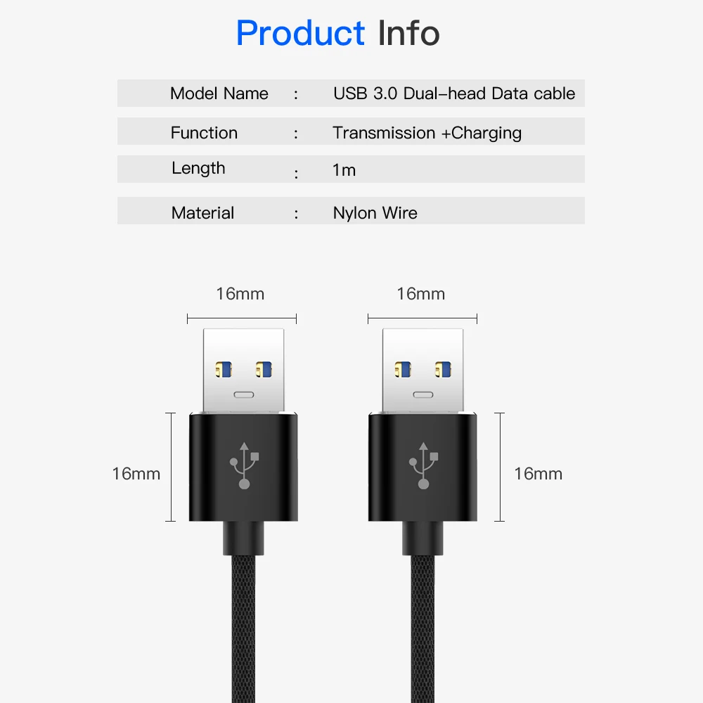 Lysee Data Cables Color: Black USB2.0 Extension Cable 5Gbps Super Speed Dual Type A to Type A Data Sync Cord Cable For Radiator USB 2.0 Data Extension Cable 