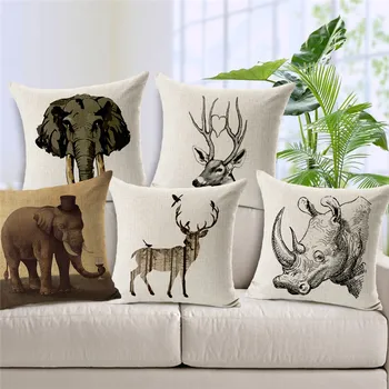 

Decorative throw pillow cover case animals Elephant rhino deer cotton linen cushion cover for sofa home decor capa almofadas
