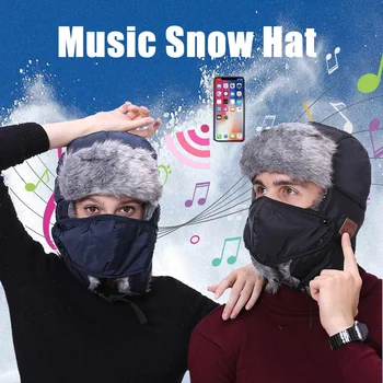 

bluetooth headset speaker Men's Winter Hat Ear Protection Face Bomber Hats With Mask Warm Women's Winter Hat Earmuffs Ski Cap