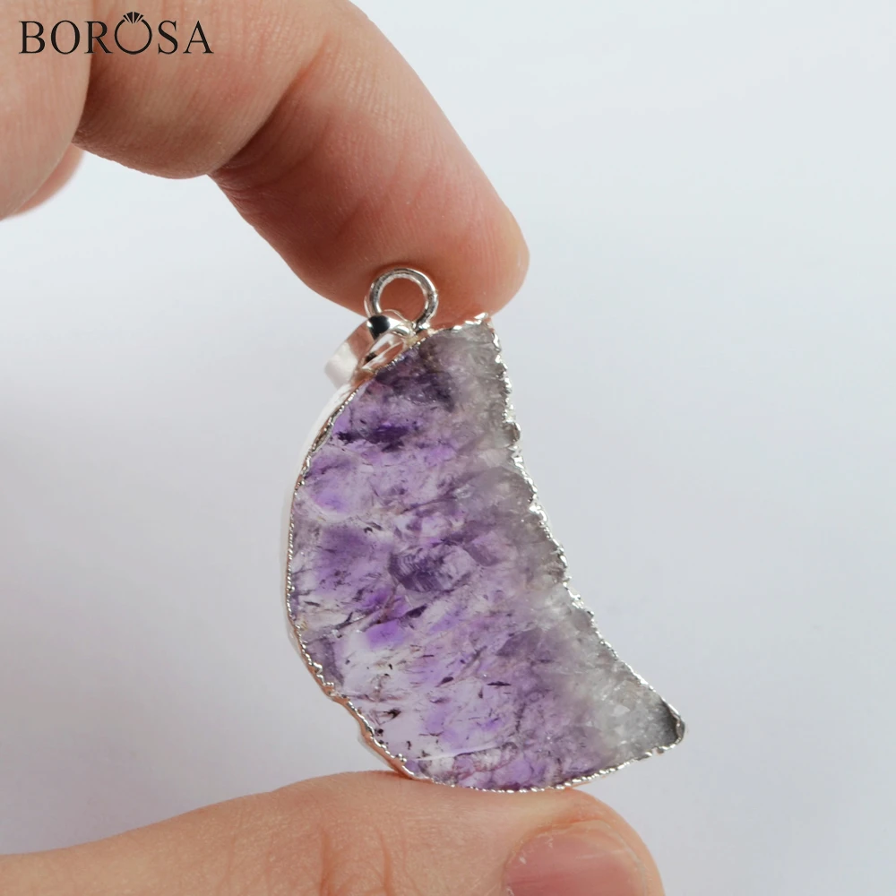 Подвеска BOROSA в форме полумесяца подвеска из натурального аметиста серебряного