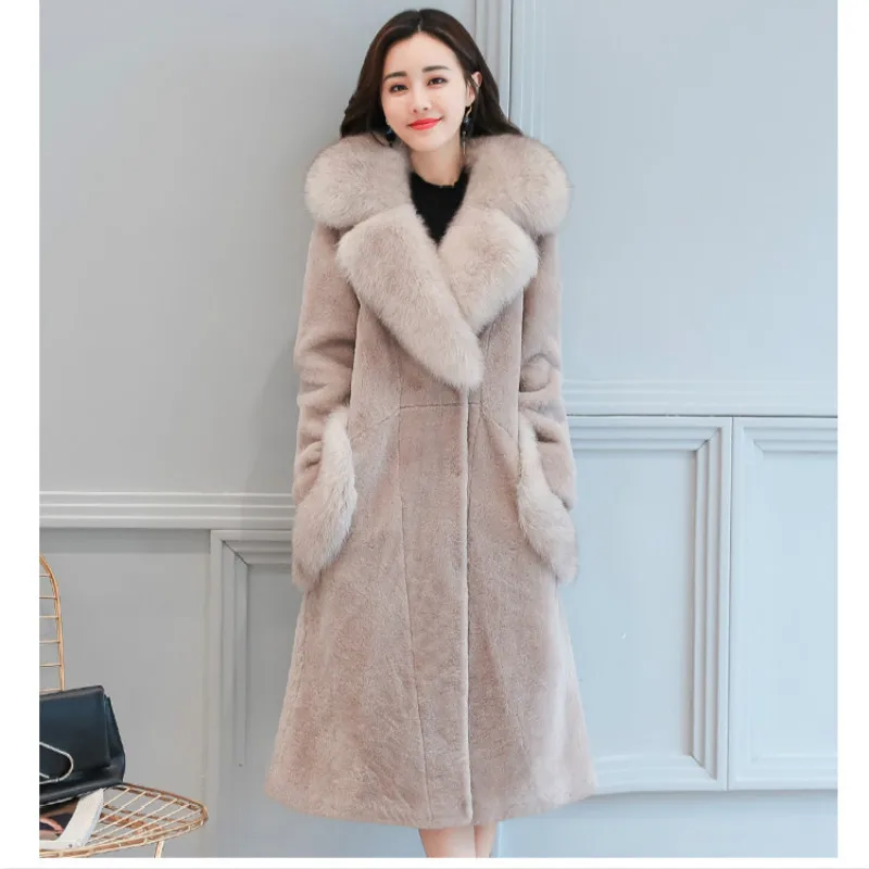 Elegant Women Winter Wool Coats Fur Collar Plus Size Grey Warm Loose Woolen Coat Fashion Thicken Long Jackets casaco feminino