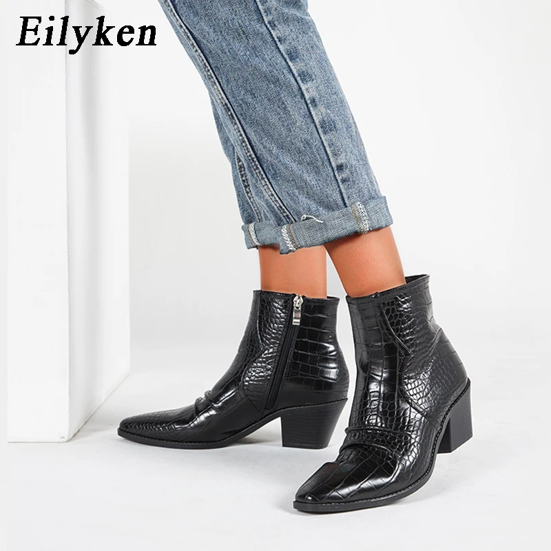 EilyKen/Классические ковбойские ботильоны из искусственной кожи женские ботинки на танкетке и высоком каблуке ковбойские женские ботинки со змеиным принтом г. Женская обувь, размер 43